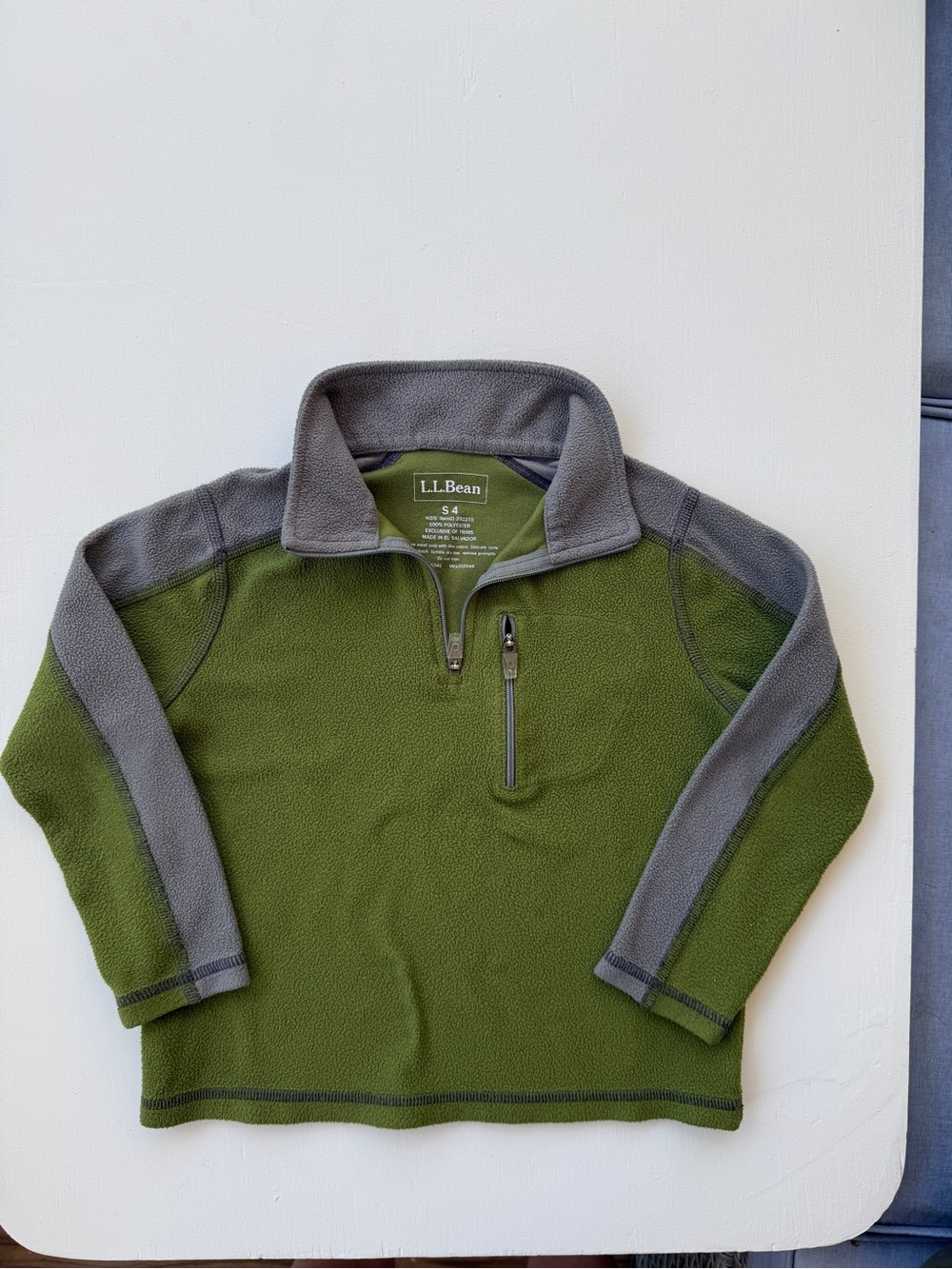 L.L. Bean kids Olive & Gray Half-Zip Fleece Pullover
